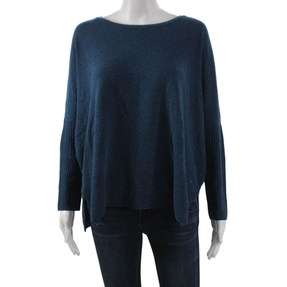 Notshy Women Pullover Sweater 100% Cashmere Blue Boat Neck Long Sleeve Size XS